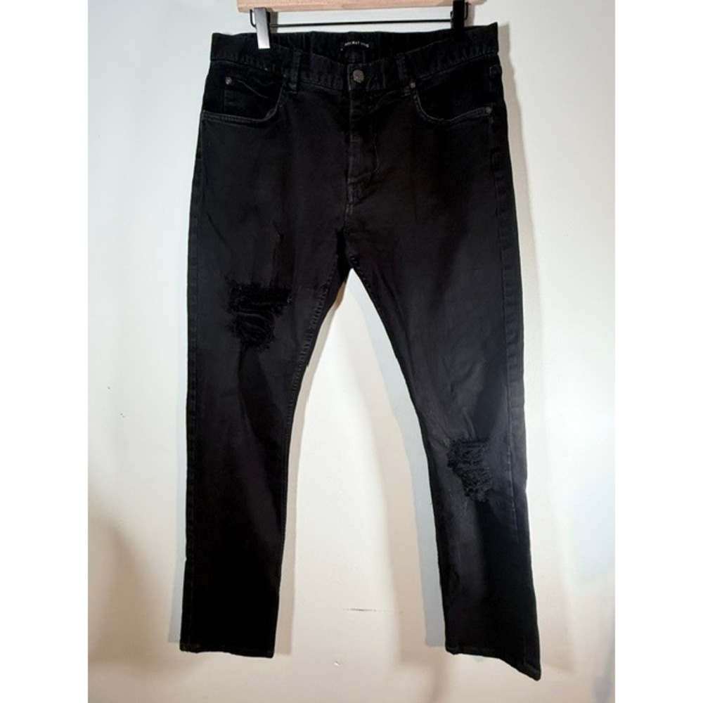 Helmut Lang Distressed Straight Leg Jeans Black Size 33 Designer Denim 2024